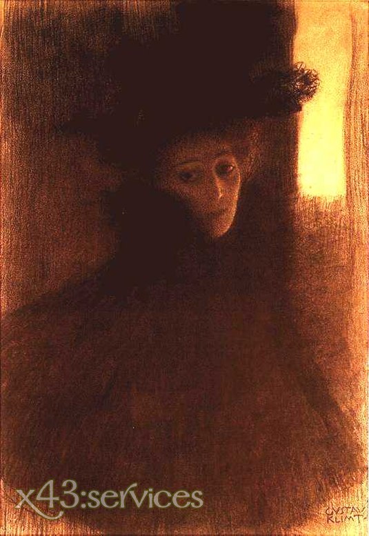 Gustav Klimt - Portraet Dame mit Umhang und Hut